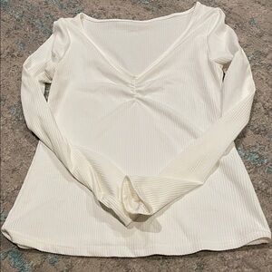 SHEIN Cream V-Neck Long Sleeve Blouse